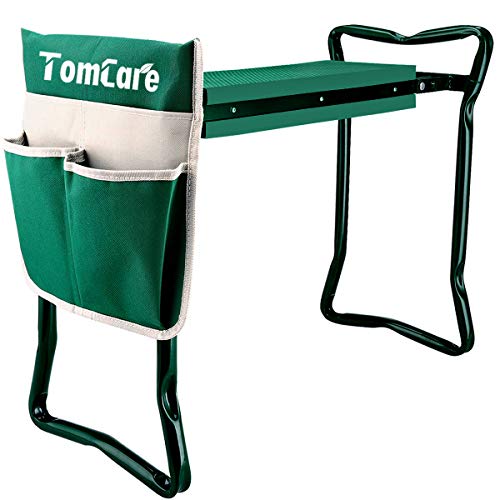 TomCare Garden Kneeler Seat Garden Bench Garden Stools Foldable Stool with Tool Bag Pouch EVA Foam Pad Outdoor Portable Kneeler for Gardening (Large-21.65" x 10.62" x 18.89",Green)