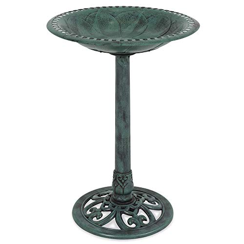 Best Choice Products Outdoor Garden Pedestal Bird Bath Vintage Decor - Green