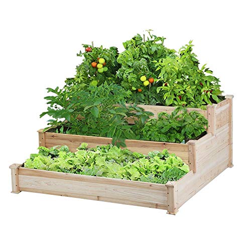 Yaheetech 3 Tier Wooden Raised Garden Bed Elevated Planter Box Kit Outdoor Solid Wood 49''x49''x21.9''