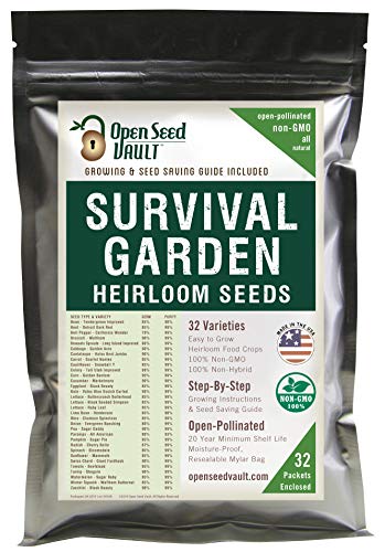 15,000 Non GMO Heirloom Vegetable Seeds Survival Garden 32 Variety Pack by Open Seed Vault