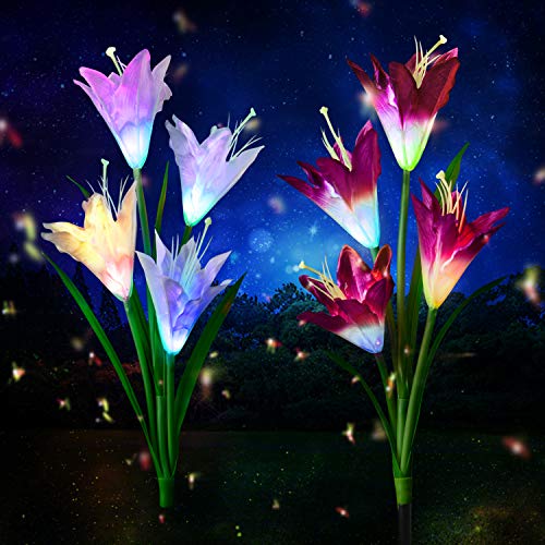 Outdoor Solar Garden Lights LED Solar Powered Garden decorations Lights Outdoor Path Light, In-Ground Lights, Outdoor Yard Decor Flowers for Garden Patio Backyard, Denknova (2 Packs Purple and White)