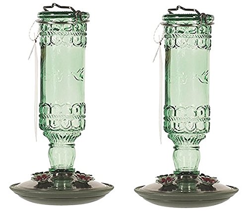 Perky-Pet 8108-2 Green Antique Bottle 10-Ounce Glass Hummingbird Feeder