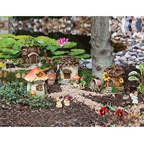 Evergreen Garden New Creative Outdoor-Safe Mini Garden Polystone Fairy Houses, Set of 4-5.5" W x 5.75" D x 6.75" H
