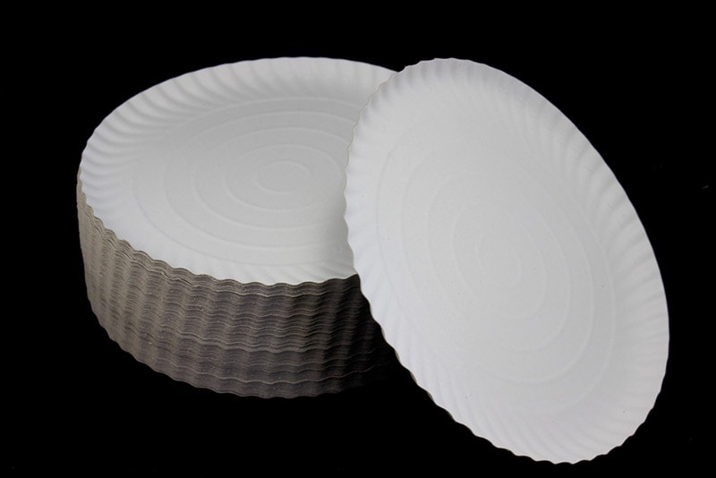 a stack of paper plates