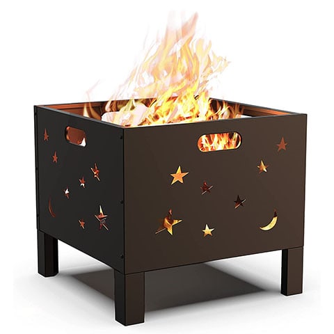 Antelife Outdoor Square Metal Firepit Wood Burning Fire Pit