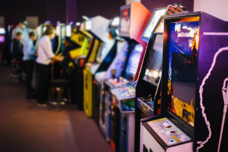 Basement lined with vontage arcade games