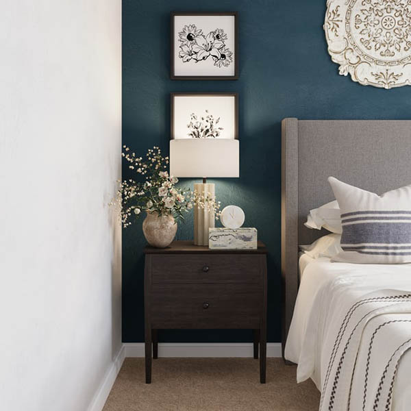 bedroom with carpet tile flooring