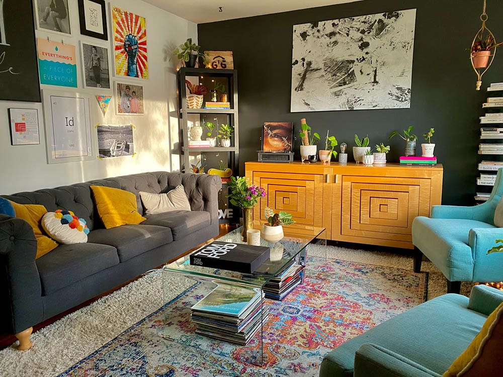 black accent wall in the living room