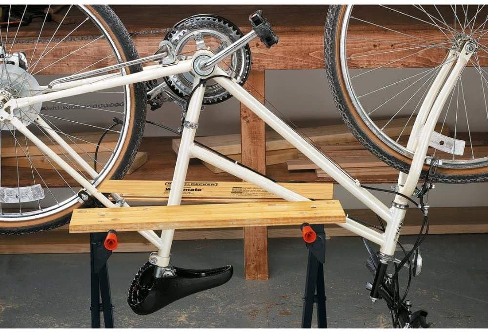 BLACK+DECKER WM125 Workmate Portable Workbench used as bike stand