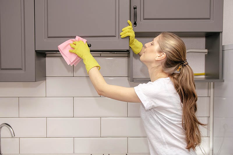 cleaning gray cabinets