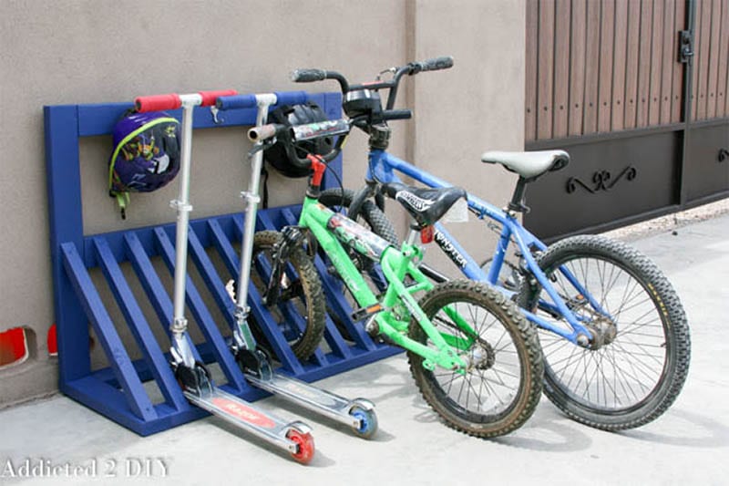 DIY Bicycle Rack With Helmet Storage from Addicted 2 DIY