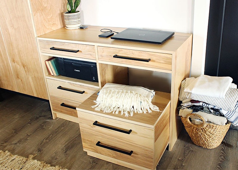diy dresser desk–with pull out storage seat