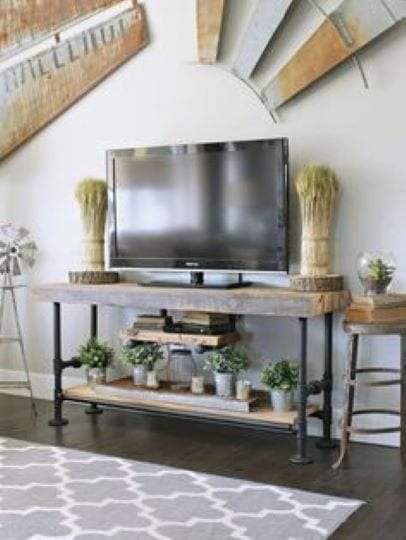 diy reclaimed wood and black pipe tv stand plan from what rose knows