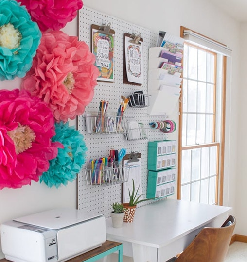 diy white and bright pegboard organizer