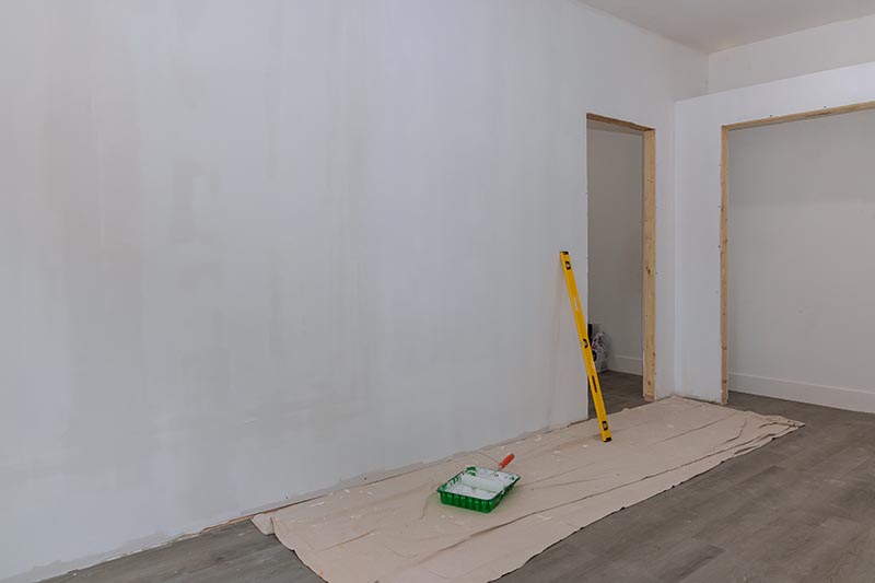 drywall newly coated with primer