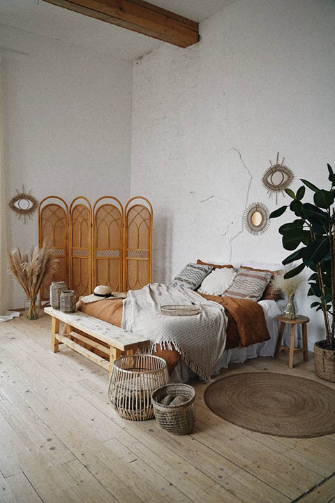 eco-friendly boho style bedroom