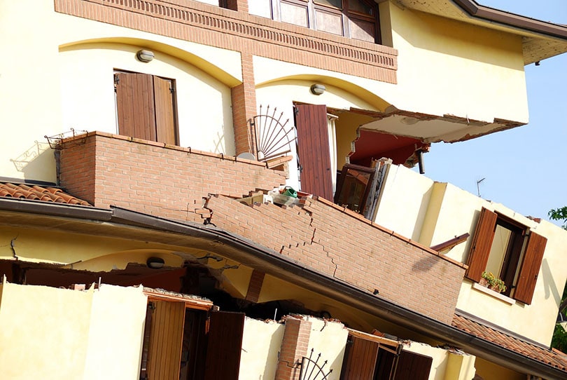 facade of a collapsed house