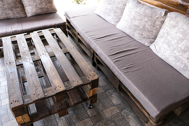 Furniture from pallets in the gazebo