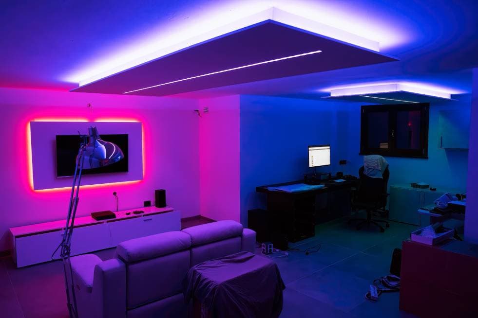 House interior. Ideas for basement living room