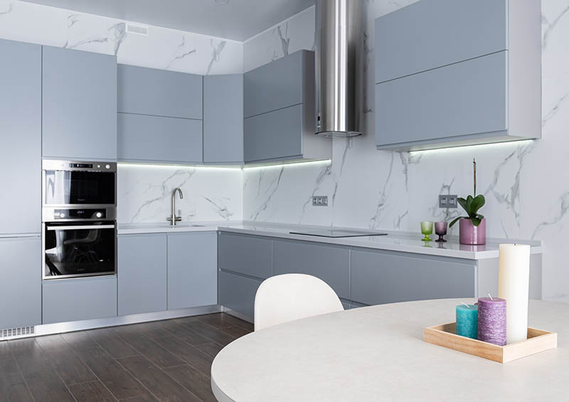 Interior of contemporary kitchen with aromatic candles