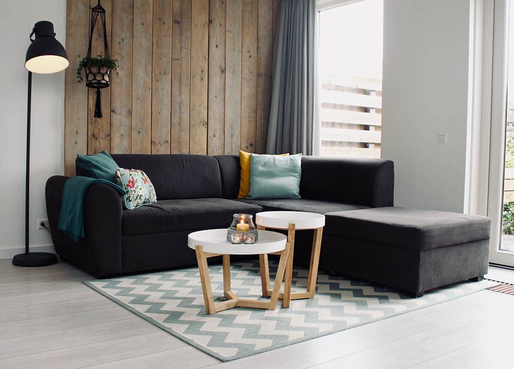 living room with wood accent wall