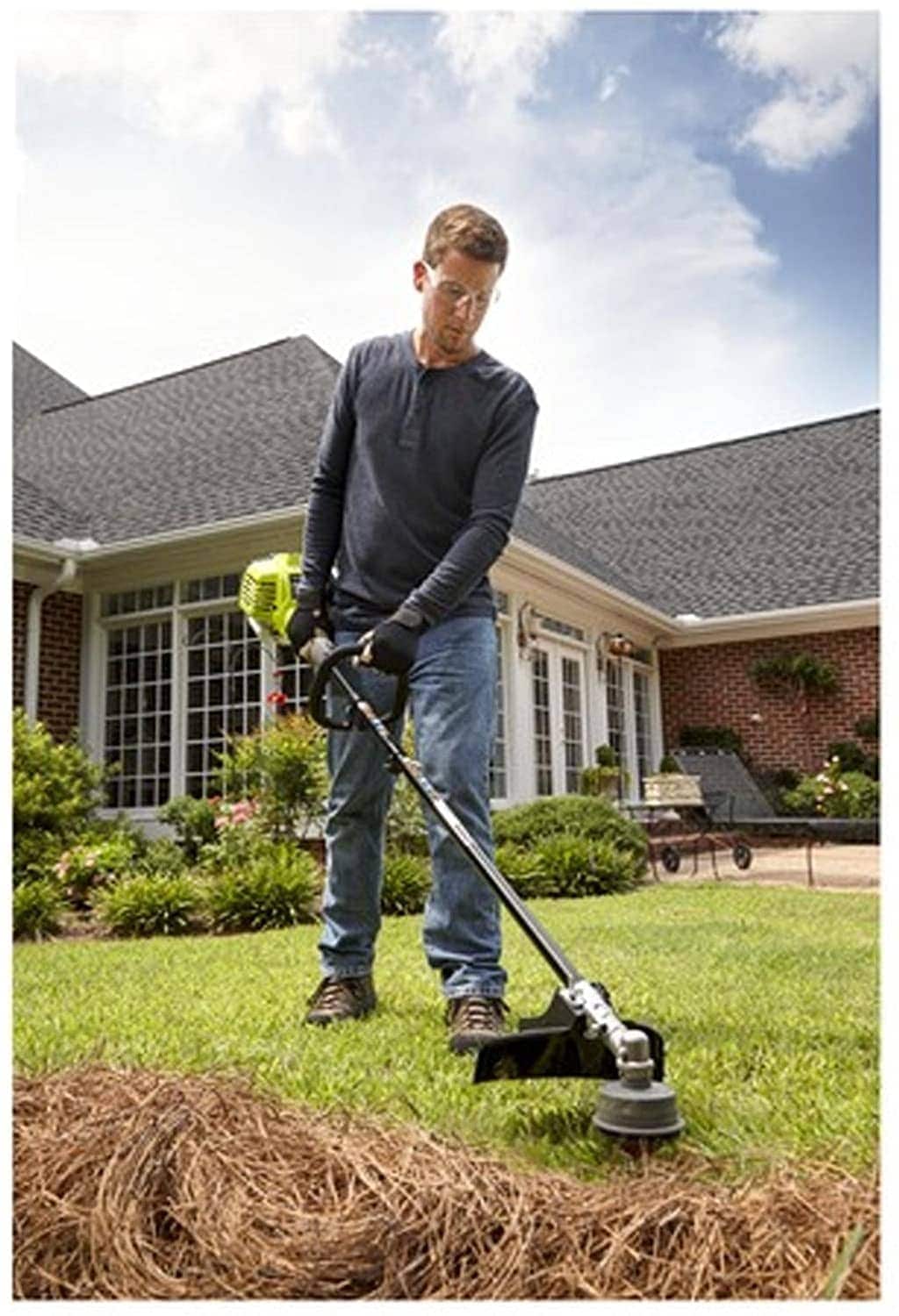 man using Ryobi RY253SS Lawn Grass Weed Trimmer