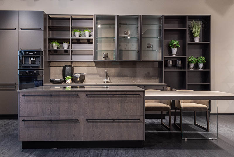 Modern dark kitchen in spacious stylish flat