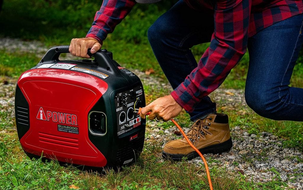 person using A-iPower SUA2000iV Portable Inverter Generator