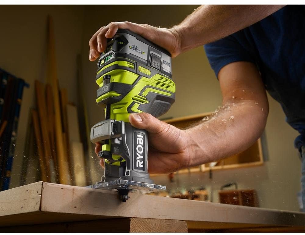 person using Ryobi ONE+ P601 Wood Router