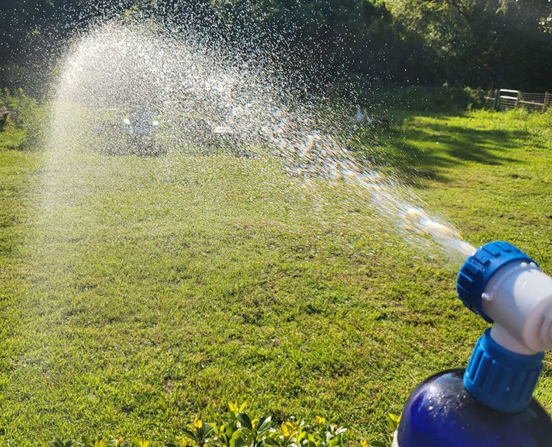 spraying the lawn with biopel outdoor insect control spray