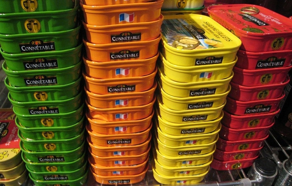 stacks of canned food