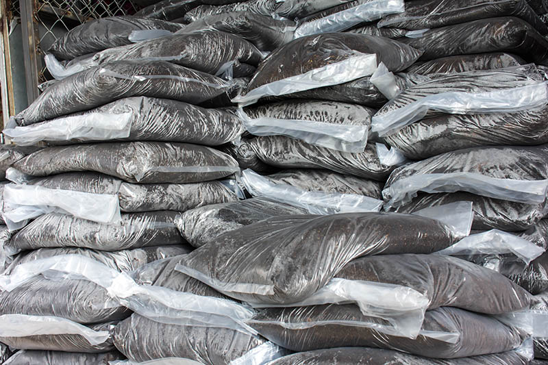 stacks of soil bags