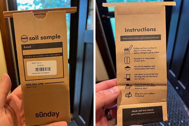 sunday lawn care soil sample with instructions