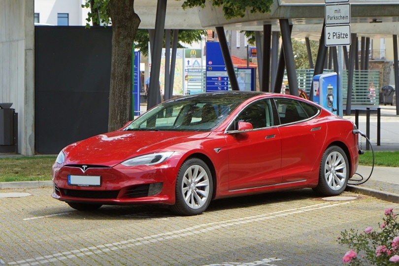 Tesla red electric car