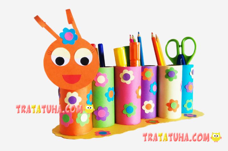 Toilet Paper Roll Caterpillar Pencil Holder Read more at- https-__tratatuha.com_toilet-paper-roll-caterpillar-pencil-holder