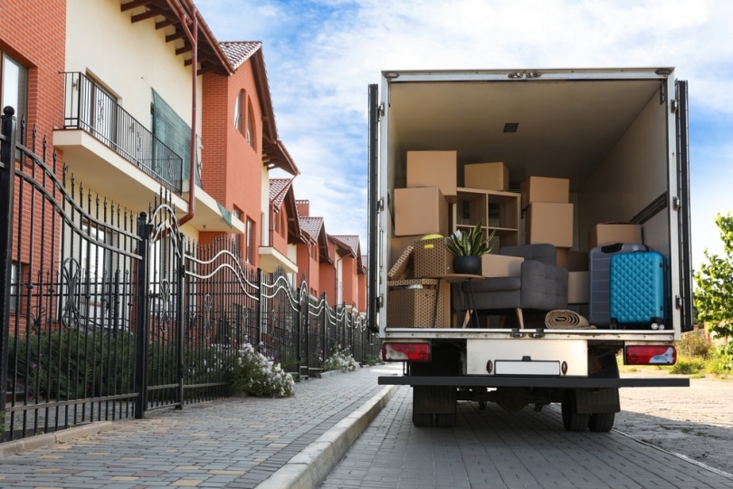 van full of moving boxes
