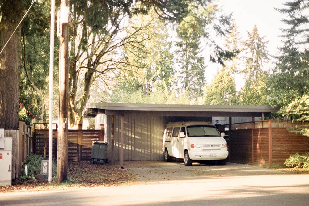 van parked in the carport