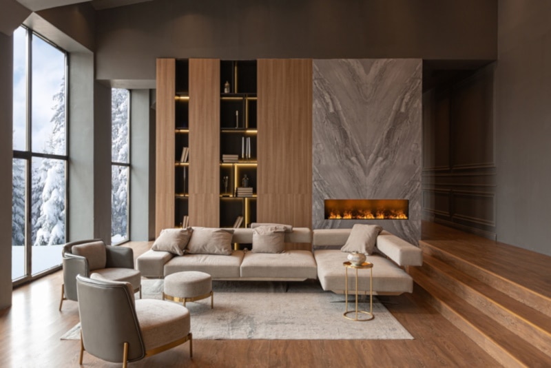 Wall-Tall Windows and a Fireplace