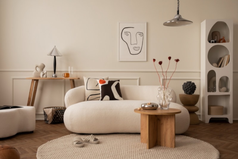 Warm and cozy composition of living room interior