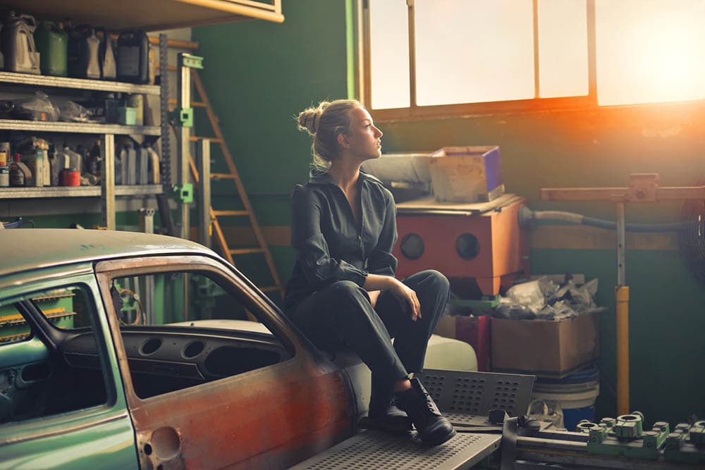 woman inside the garage