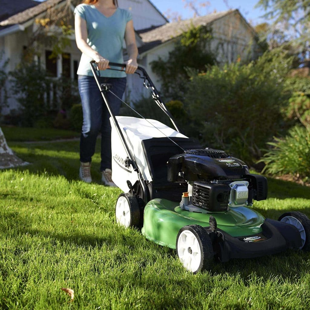 woman using Lawn-Boy 17732 Self Propelled Lawn Mower