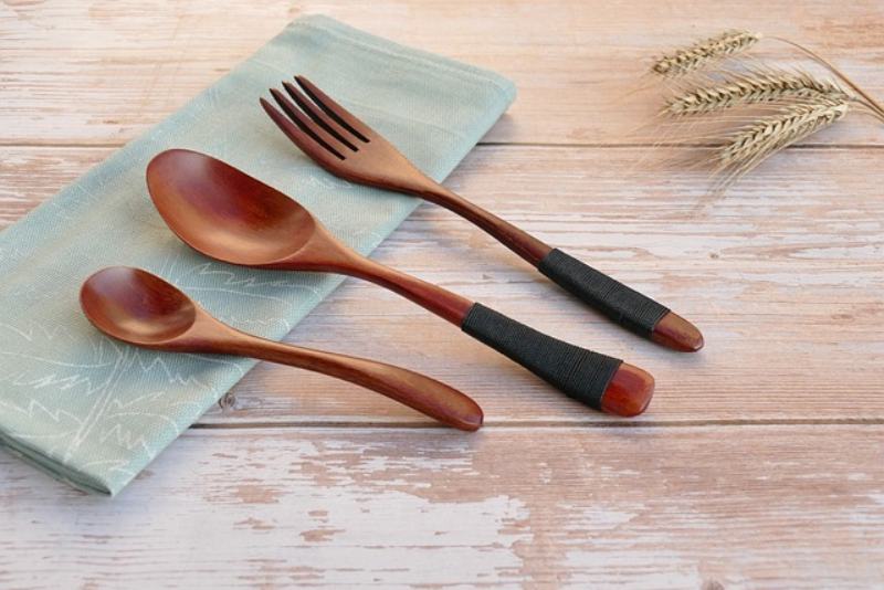 Wooden cutlery spoon and fork